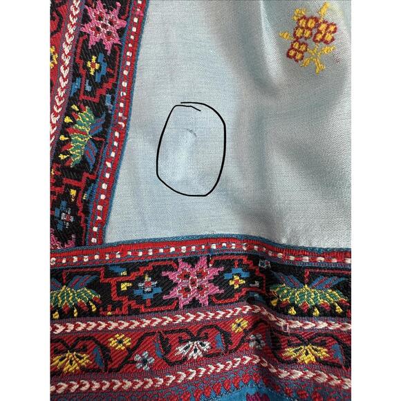 Vtg 1970s Sz M Silk Embroidered Gibson Bayh Pleated Folk Bohemian Peasant Dress - Picture 8 of 8